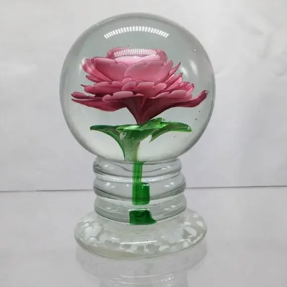 VTG Chinese Art Glass Rose Paperweight - Picture 2 of 7